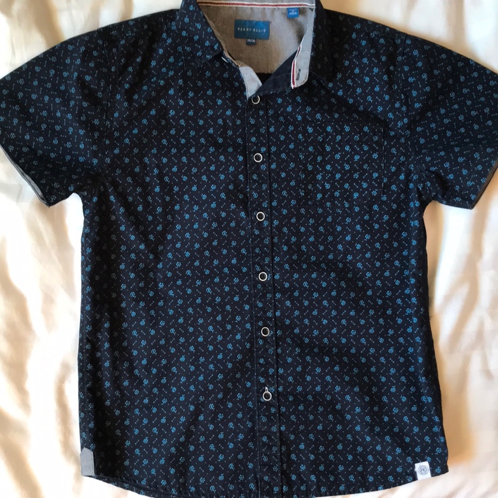 COPY - Perry Ellis navy cotton floral print shirt